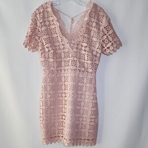 SANDRO Paris Manureva Blush Pink Lace V-Neck Mini Dress SZ3 (US 8)
